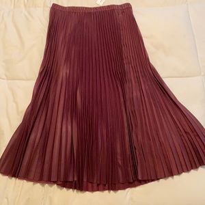 Pleated Burgandy Color Full Length Skirt